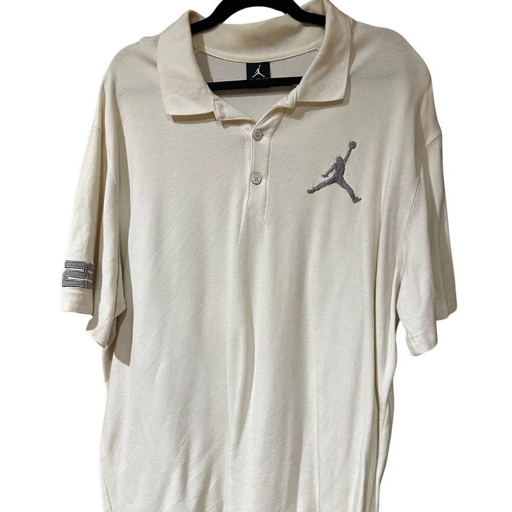 Jordan White Embroidered Knit Polo | 2XL